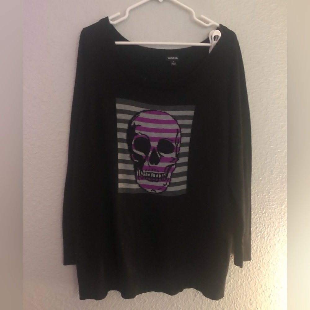 Torrid Black Sweater with Purple Skull Design